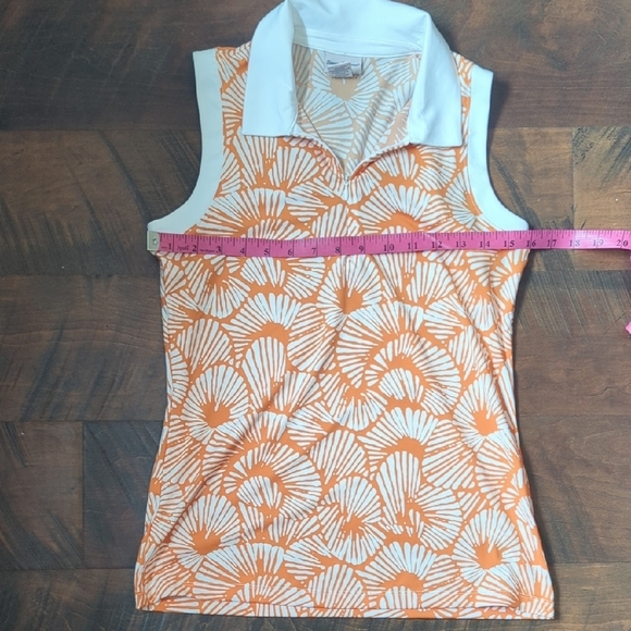 Tommy Bahama Orange Patterned Sleeveless Golf Polo Half Zip, US S - Picture 5 of 7